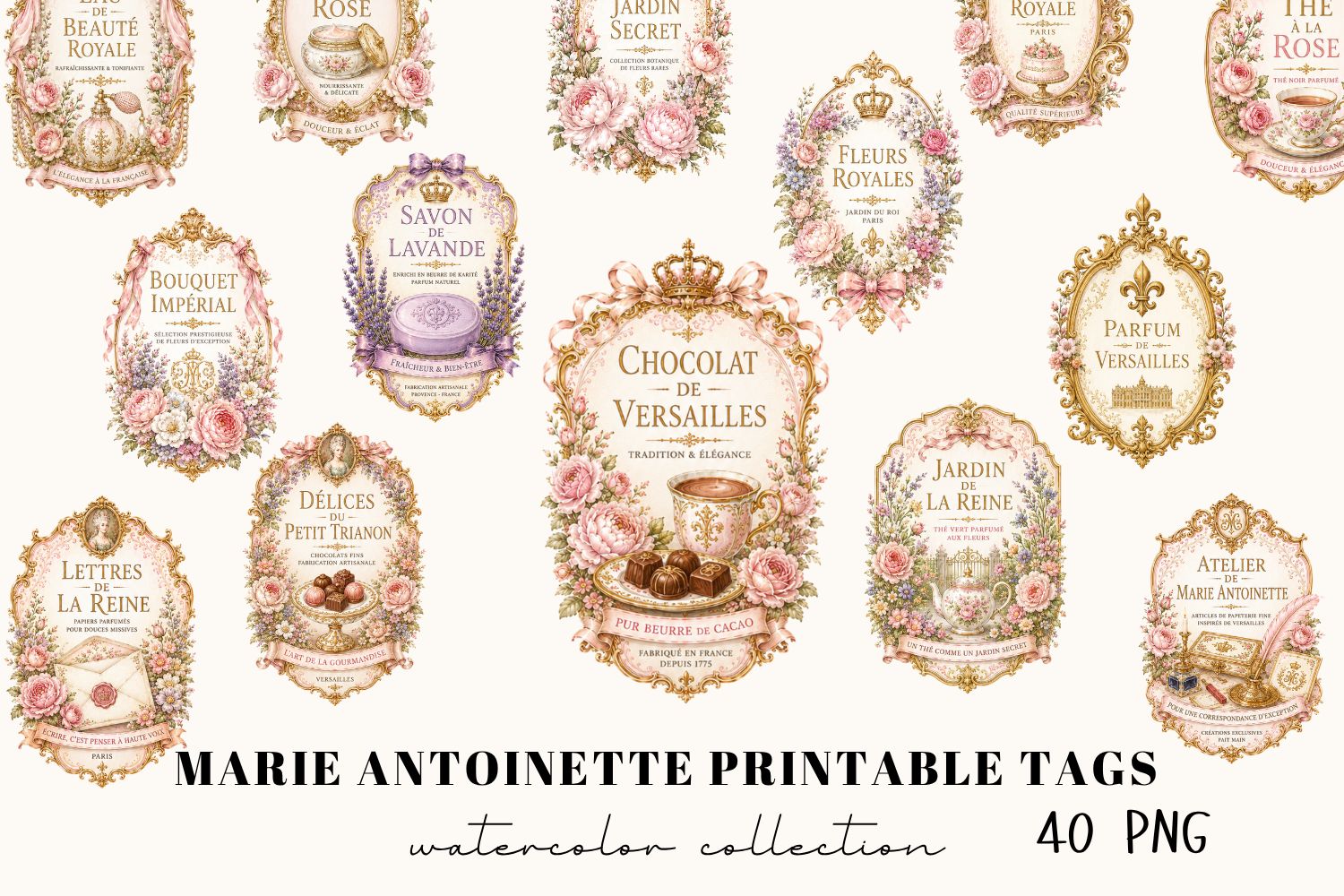 Marie Antoinette Printable Tags Watercol