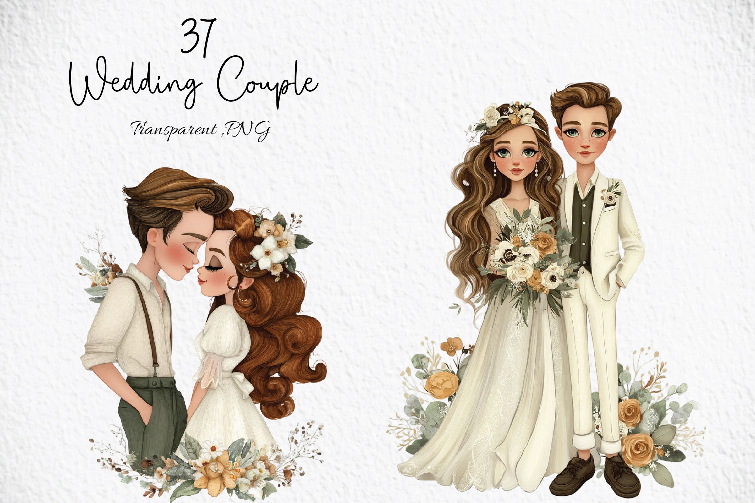 Elegant Wedding Couple Clipart PNG