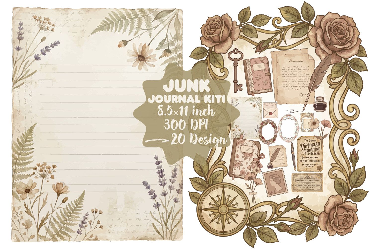Victorian Floral Junk Journal Kit +20