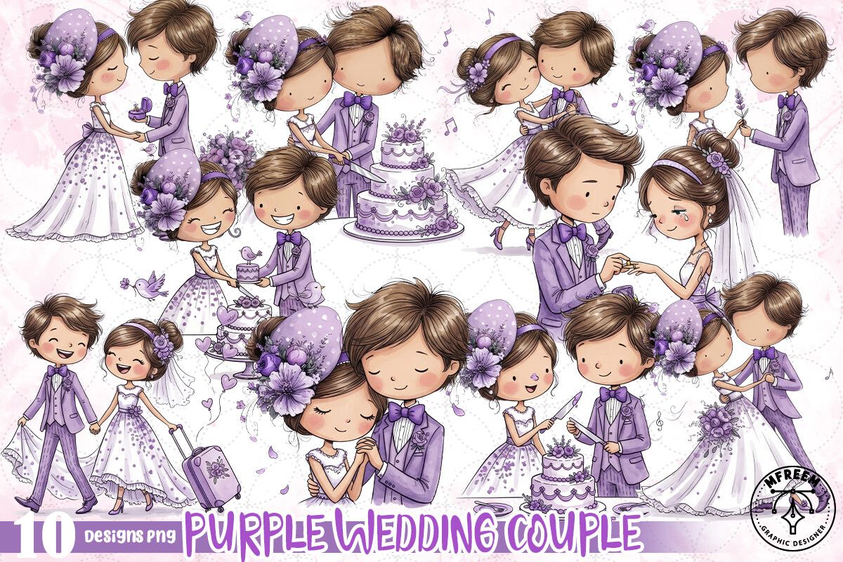 Purple Wedding Couple PNG