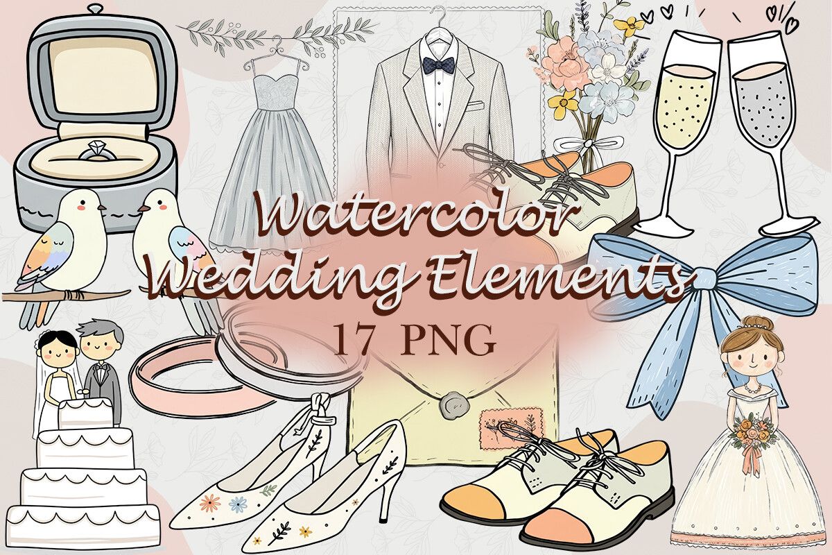 Watercolor Wedding Elements PNG