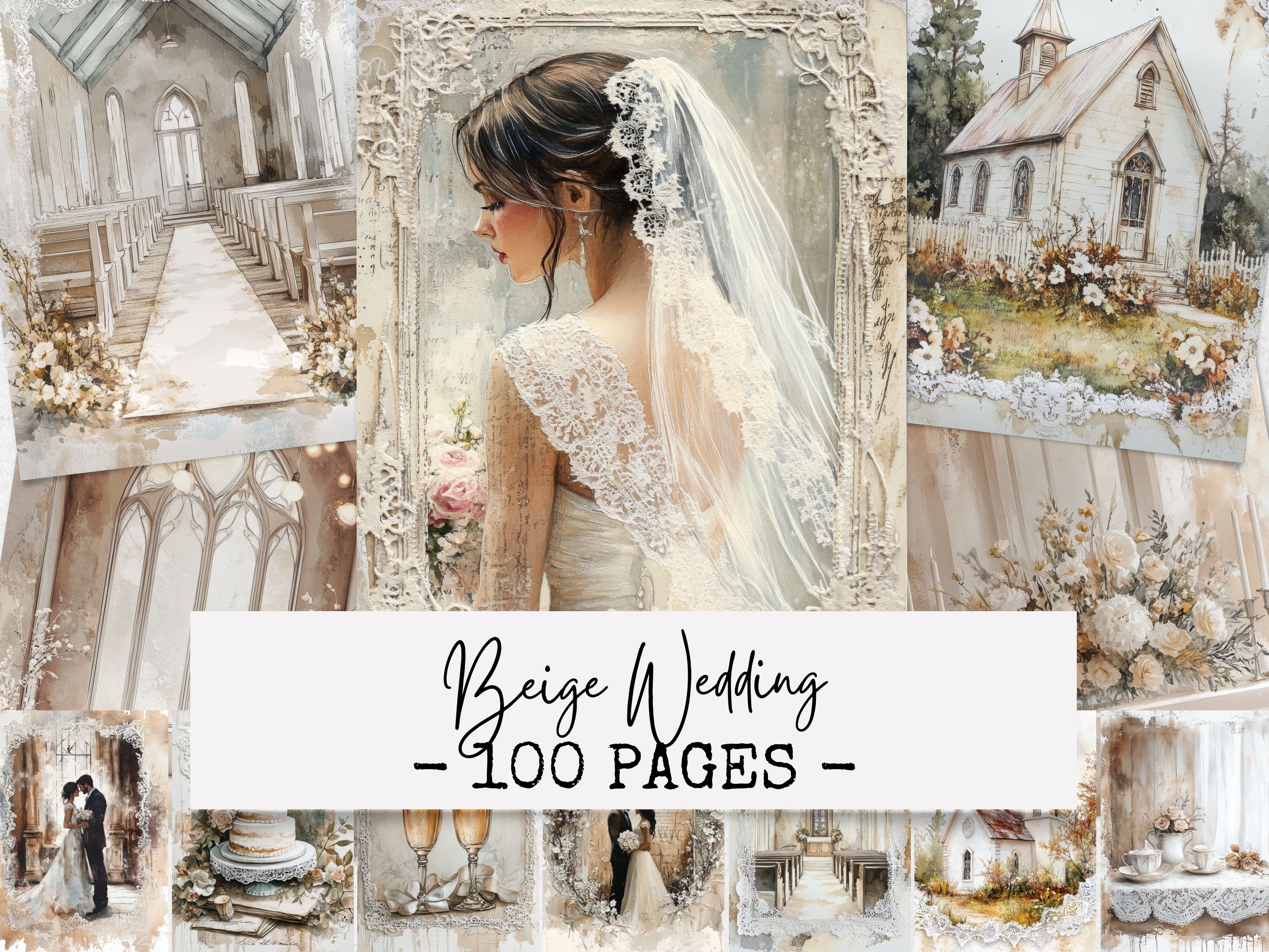 Beige Wedding Junk Journal Papers