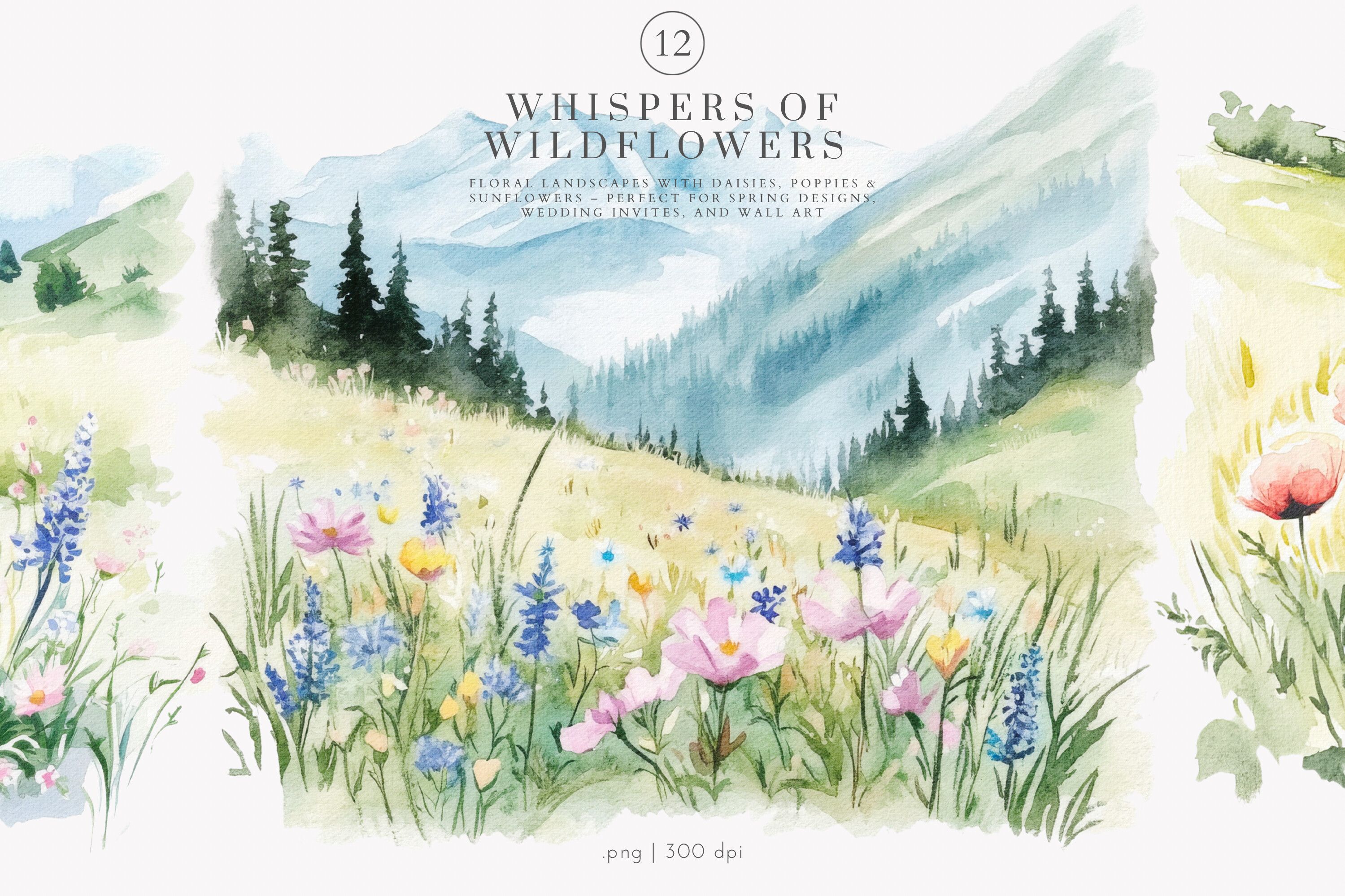 Landscape Clipart Watercolor Meadow